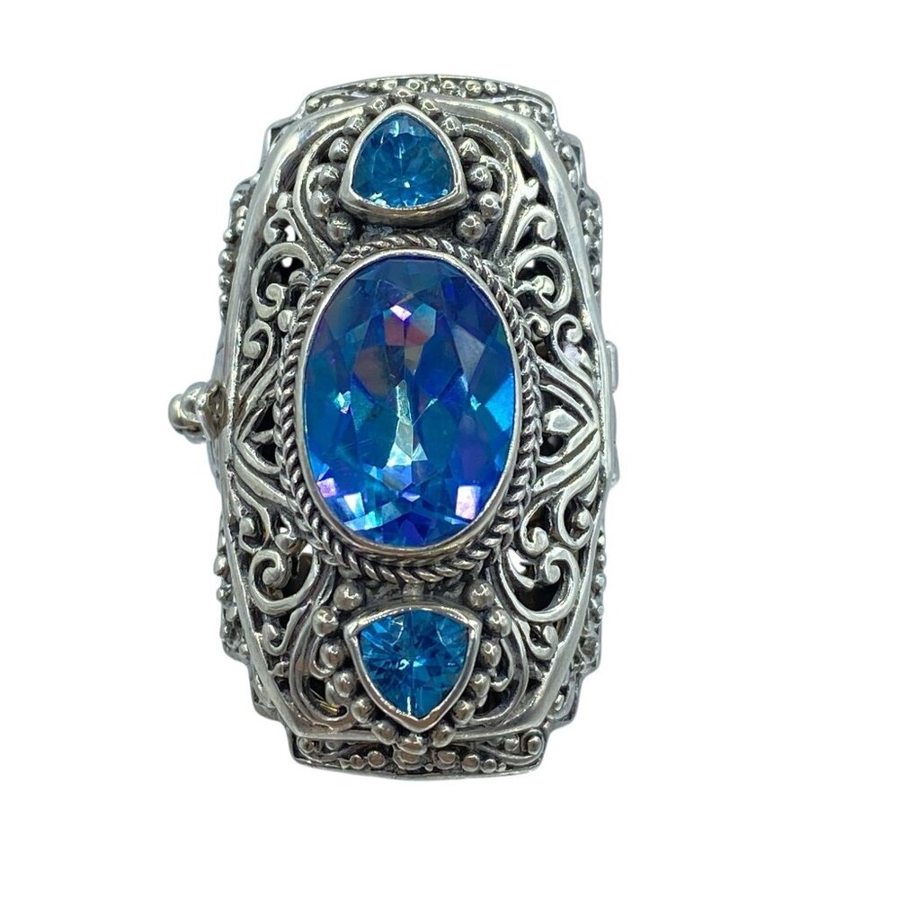 Sarda Sterling Silver Mystic Topaz Dots Filigree Locket Memory Keeper Ring Size8